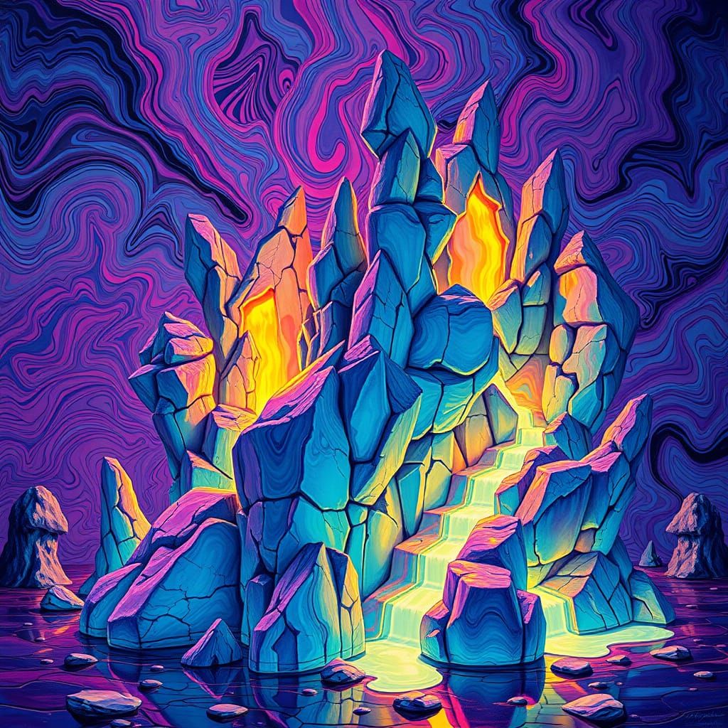 Surreal Rock Sculpture Defying Gravity in Whimsical, Dreamli...