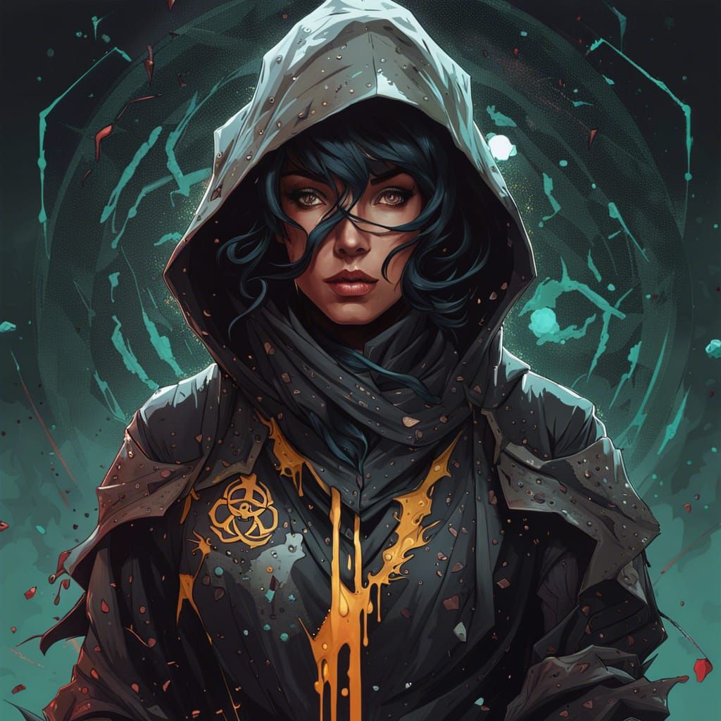 Intricate Biohazard Woman Portrait in Polygon Art Style