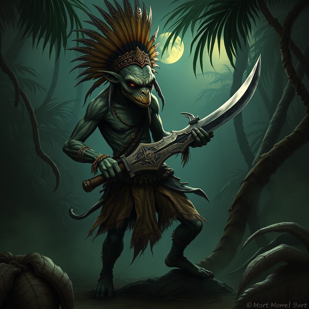 Dark Jungle Warrior in Tribal Attire