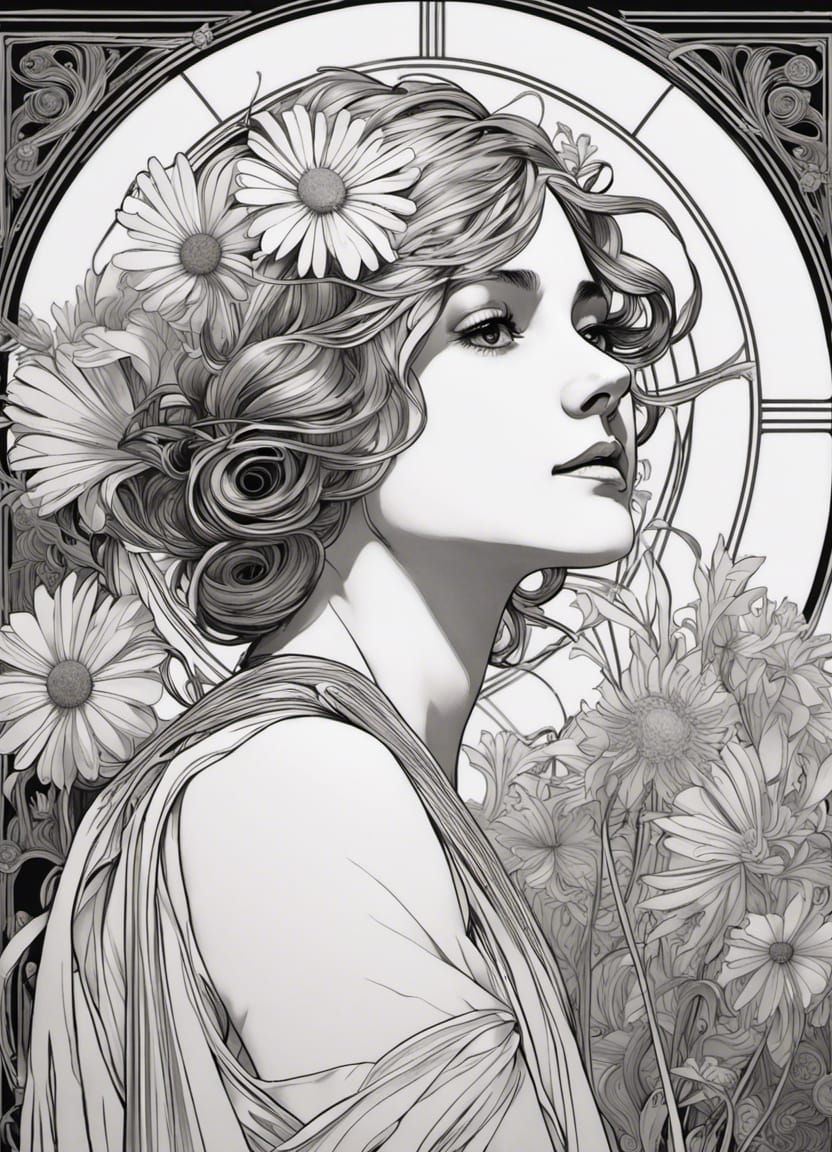 Gatsby Era Portrait in Alphonse Mucha Style