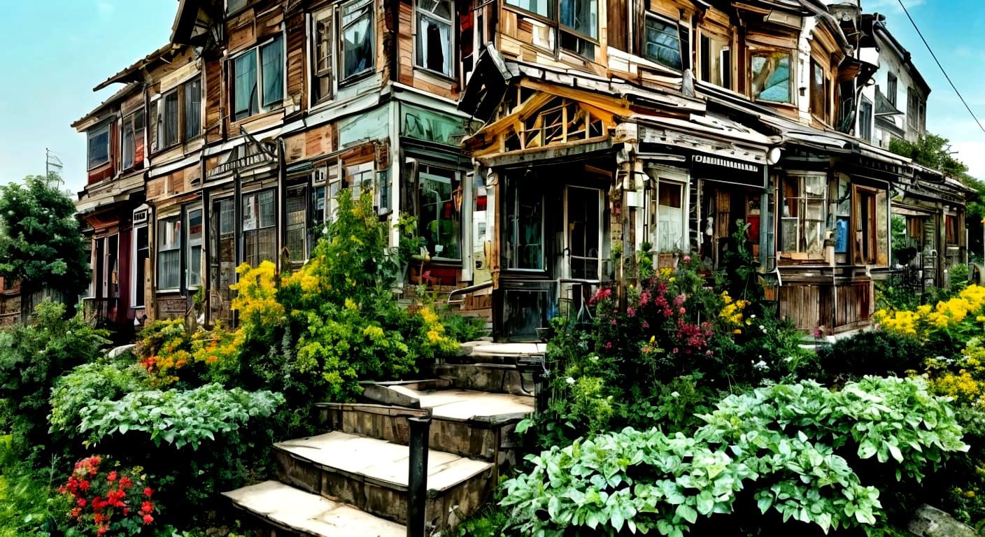 Cozy Home with Flower Garden in Impressionistic Style