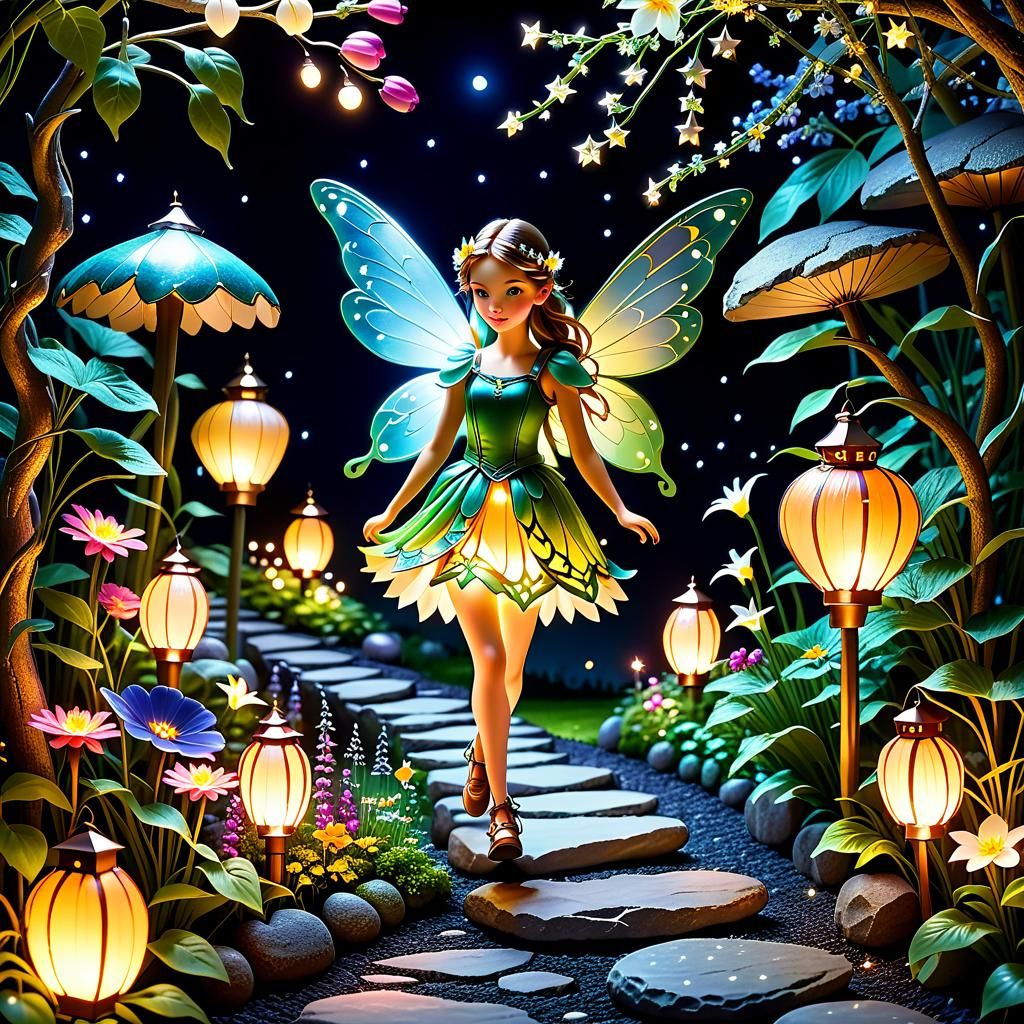 Enchanted Fairy Garden at Night