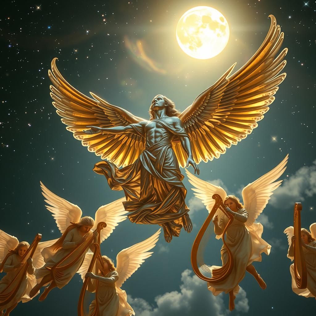 Chrome Angel Symphony in Starry Night Sky