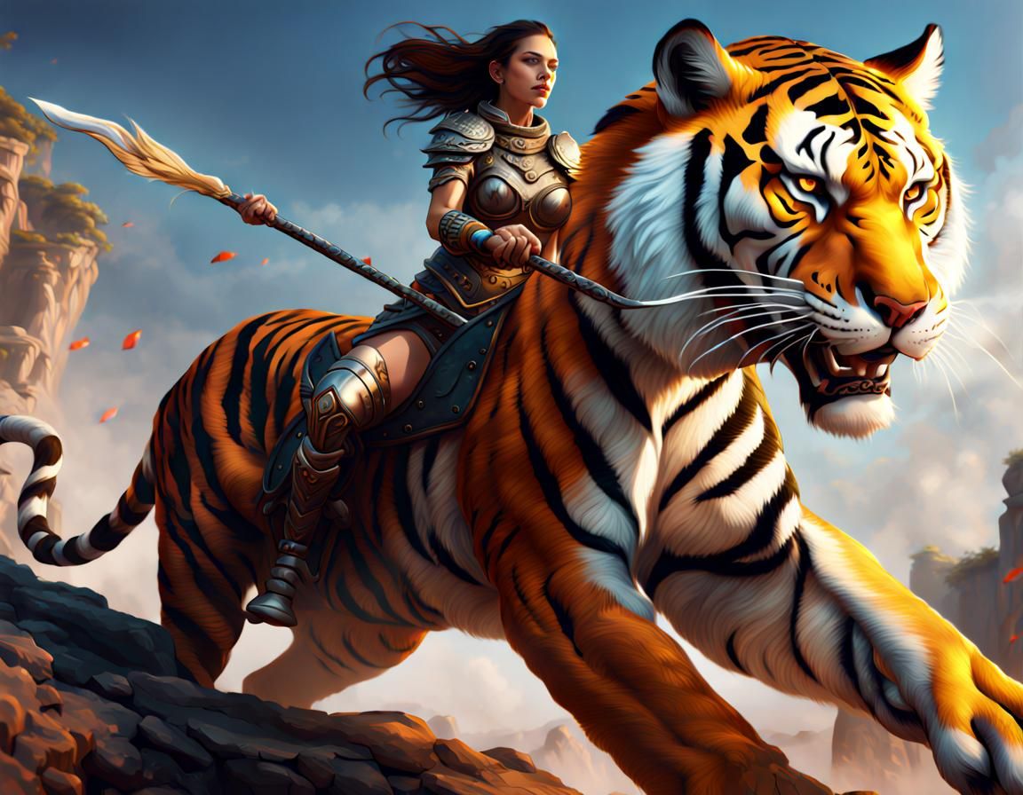 Warrior Woman Riding Tiger: Fantasy Concept Art