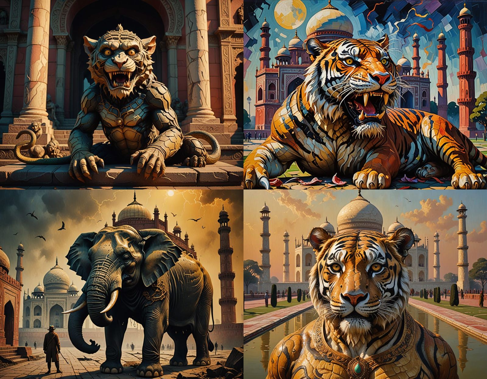 Vintage-Style Holiday Postcard with Surreal Creatures in Mug...