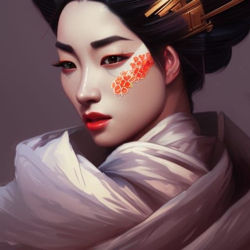 Elegant Geisha Portrait in Art Nouveau Style