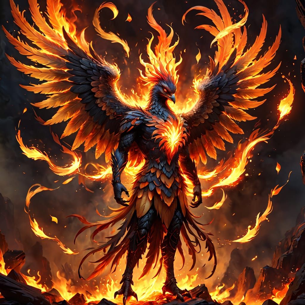 Majestic Phoenix in Flames: Digital Oil Painting