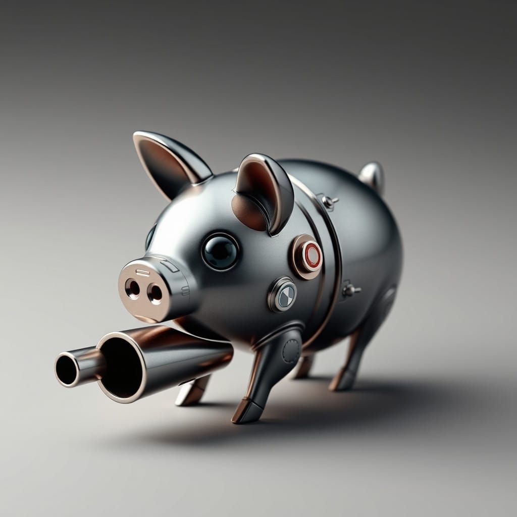 Futuristic Pig Paperweight with Industrial Chic