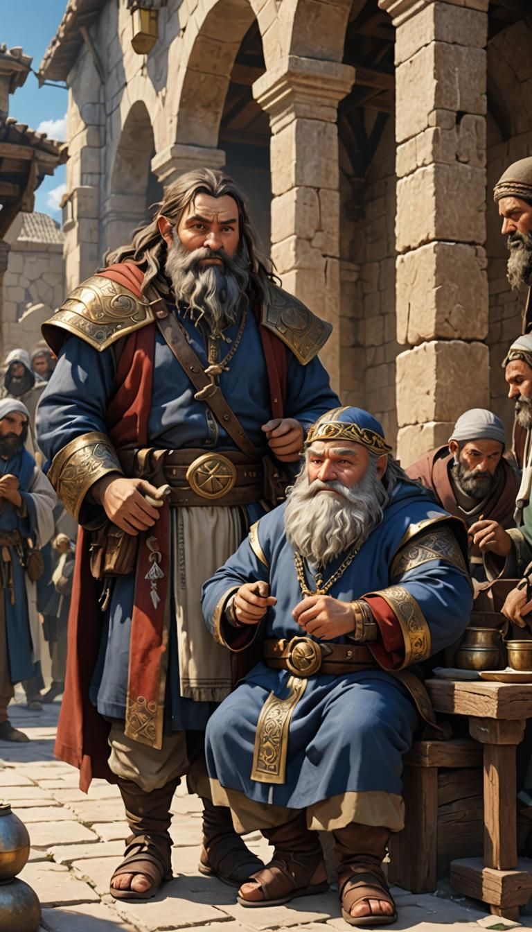 Dwarf Tax Collector and Jesus in Anime Style