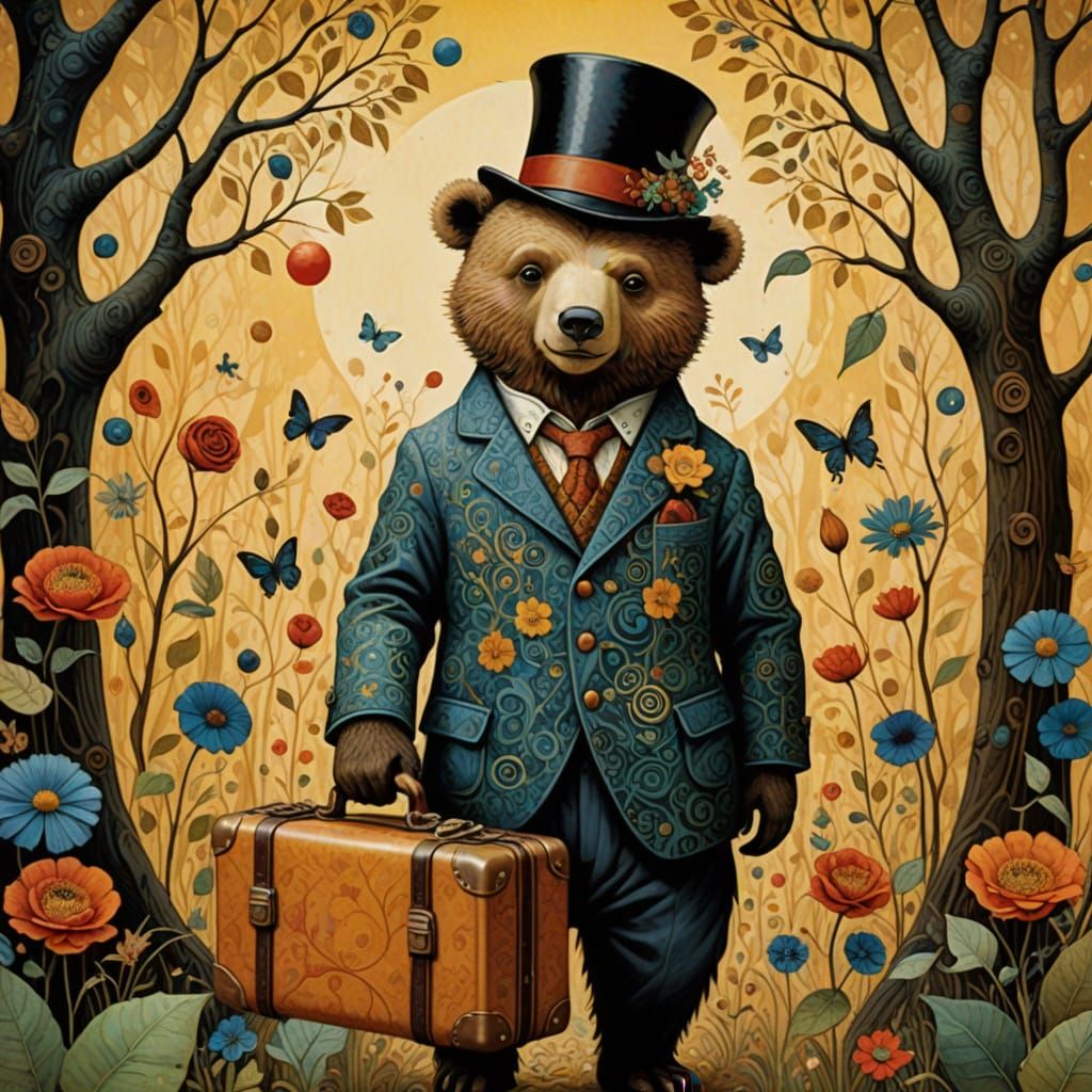 Whimsical Bear Embarks on a Sun-Kissed Adventure in a Vibran...