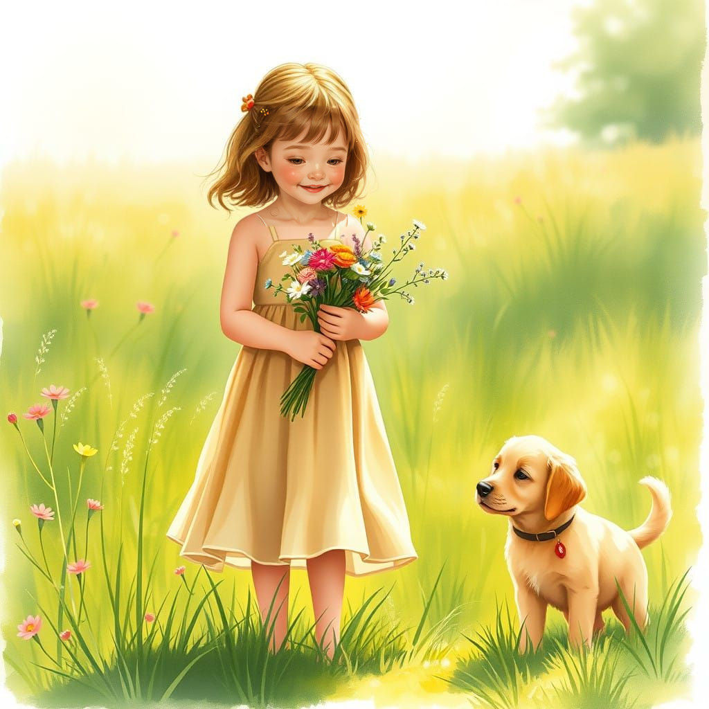 Whimsical Summer Scene in Watercolor Style