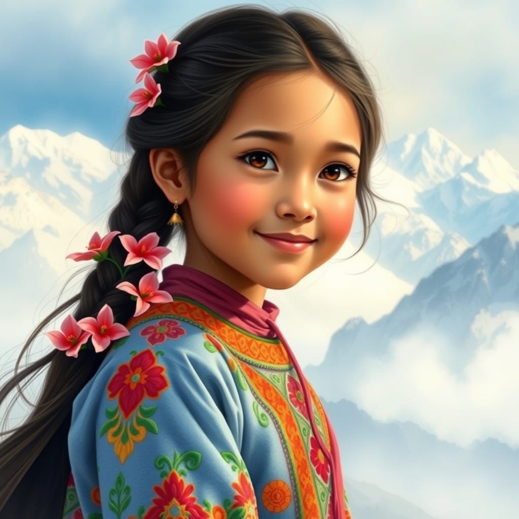 Young Nepalese Girl in Traditional Himalayan Attire