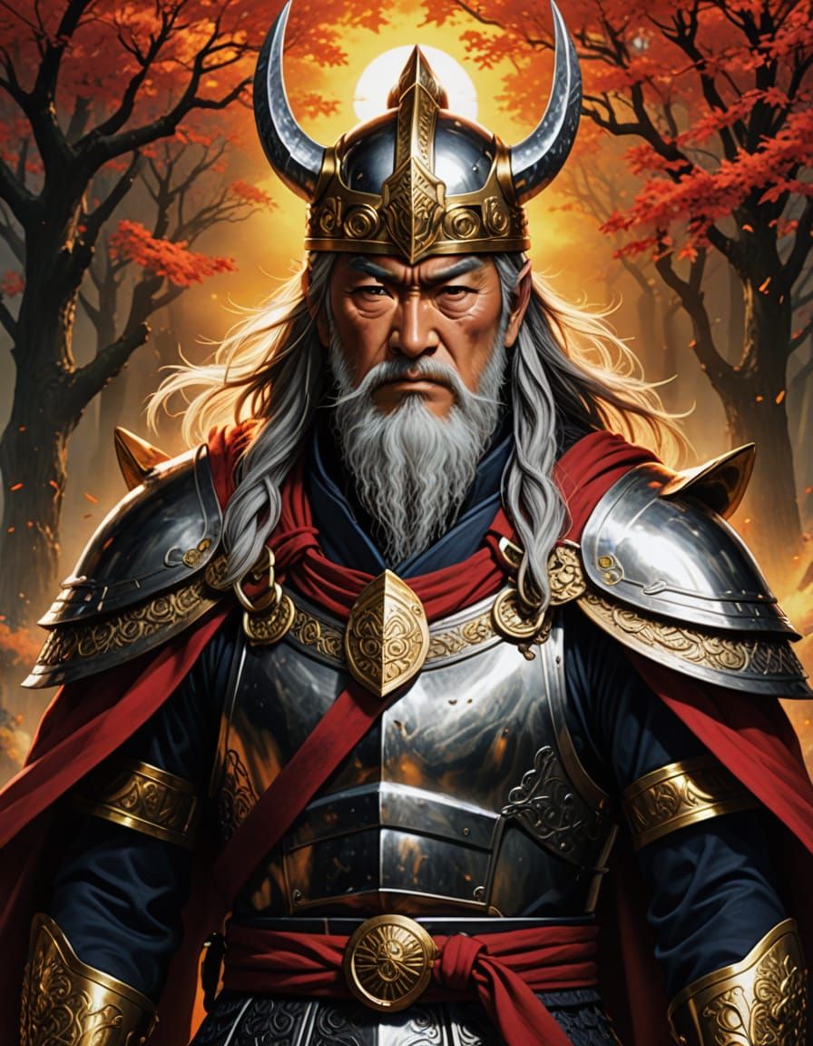 Odin Samurai Warrior in Ancient Japanese Armor