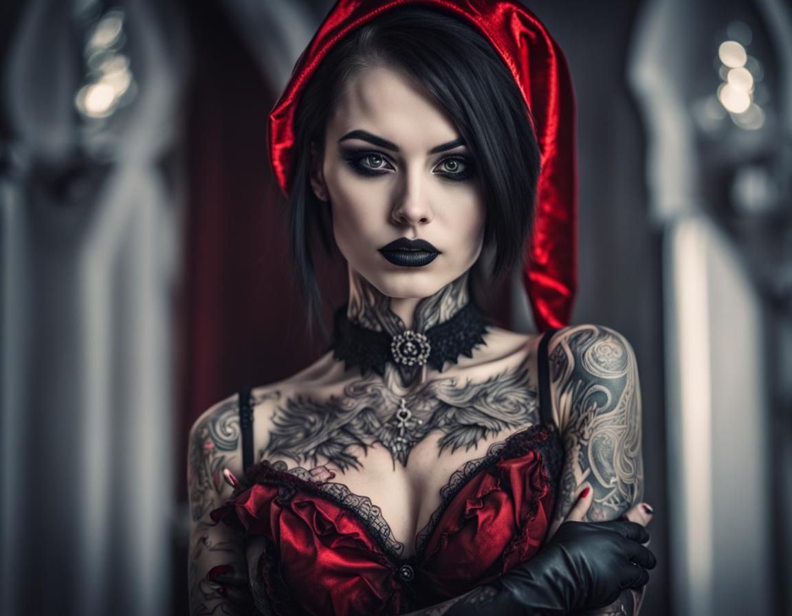 Gothic Vampire Santa Babe with Tattoos