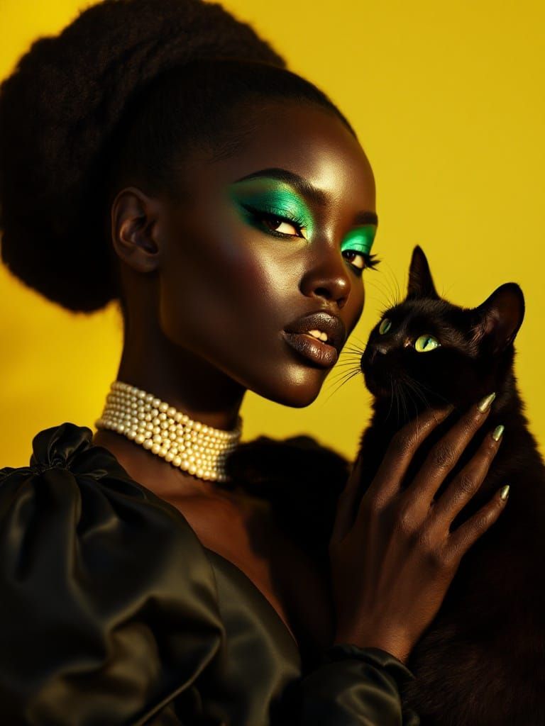 Regal Dark-Skinned Woman in Vibrant, Golden Light