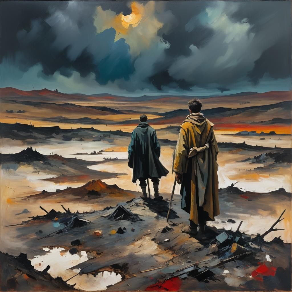 Desolate Shepherd in Expressionist Oil Painting