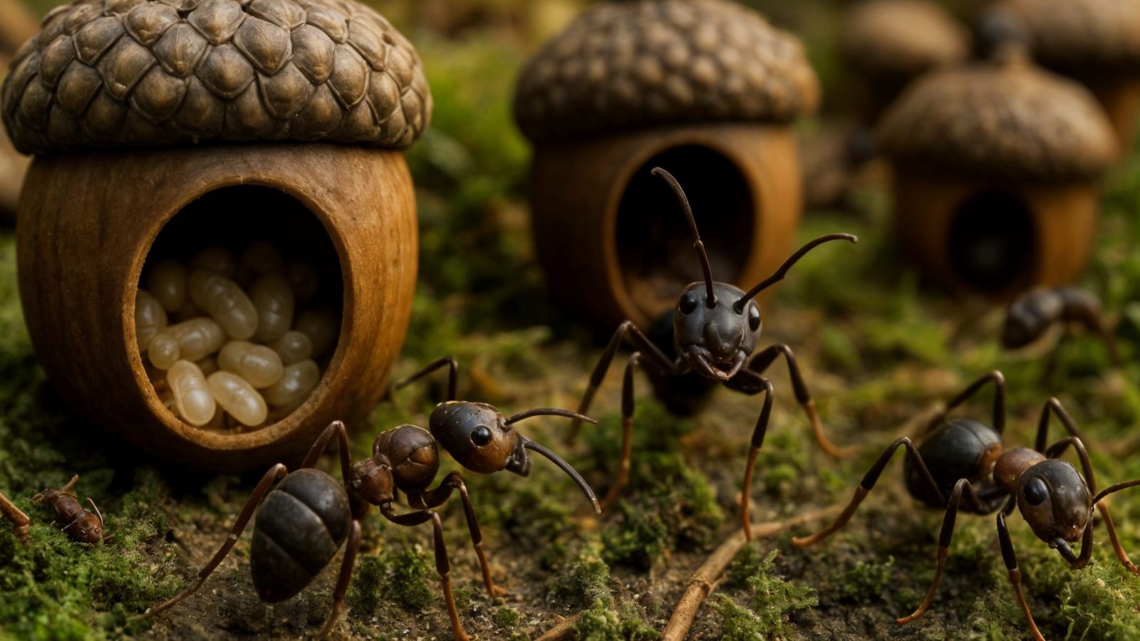 Macro Ant Village Inside Hollowed Acorns