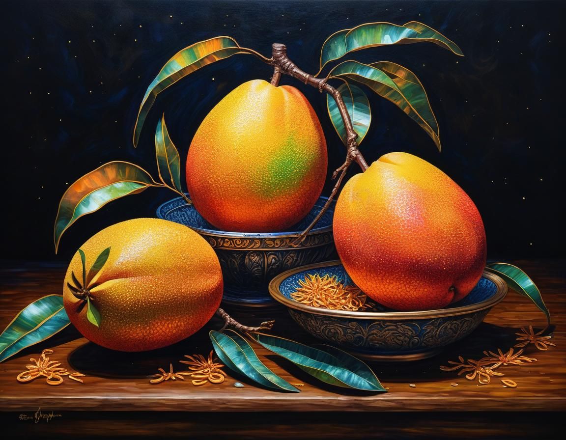 Impressionist Still Life: Luminous Mangoes in Oil