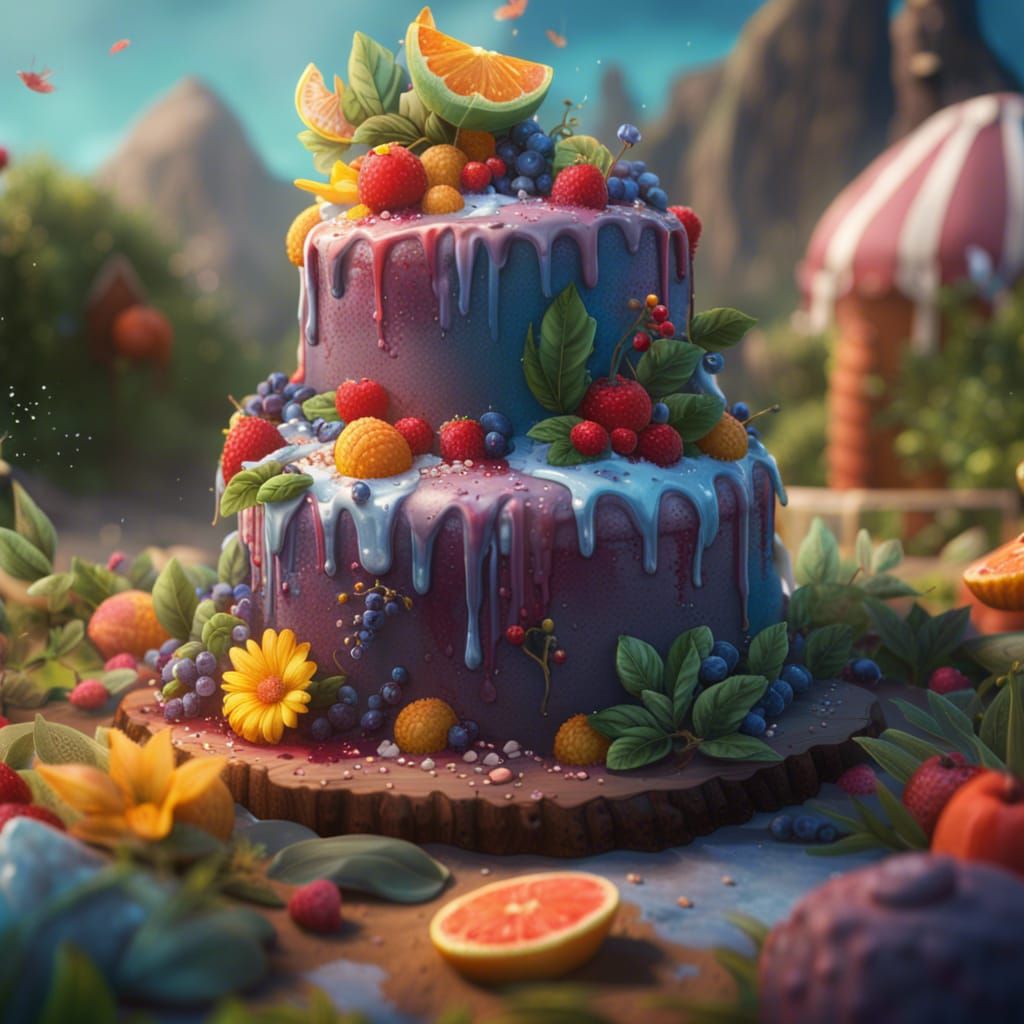 Fantastical Summer Cake Concept Art in Deep Color