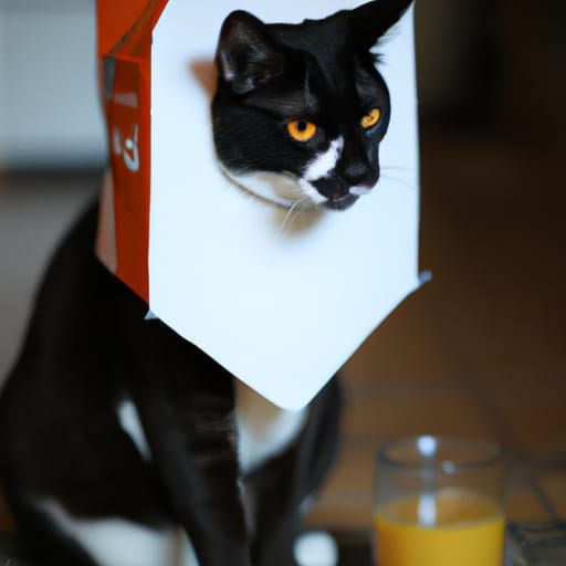 Cat in Orange Juice Carton: Professional Photo