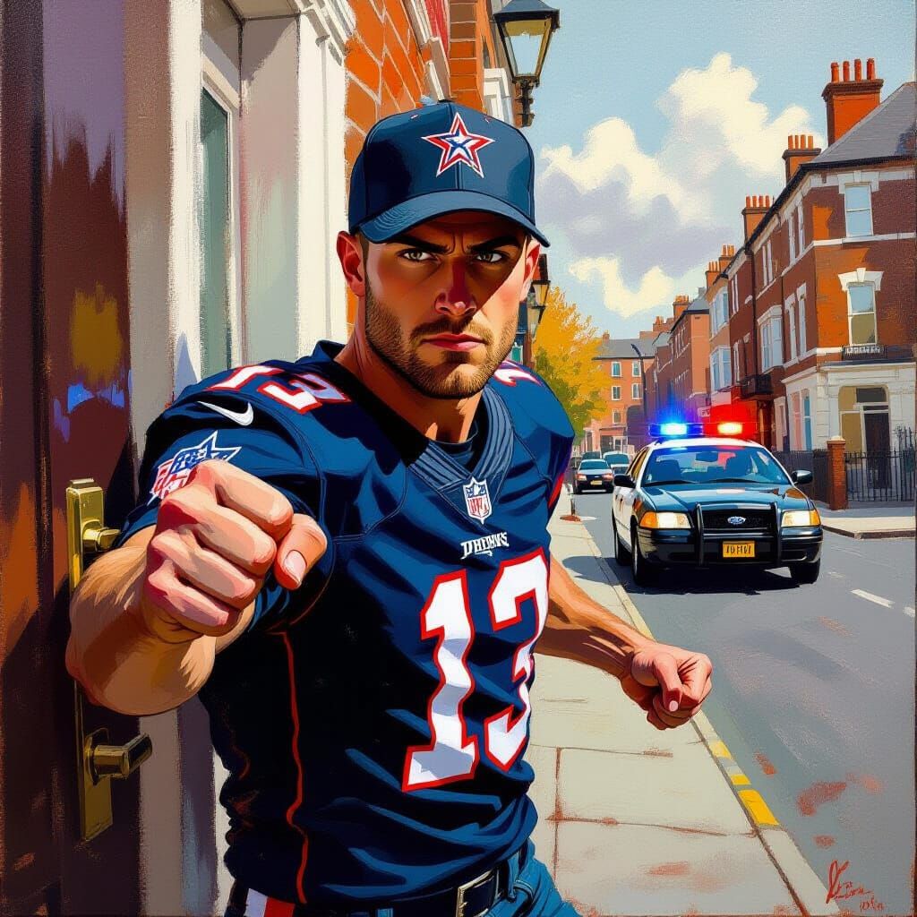 Angry Man Kicking Door in Oil Painting Style