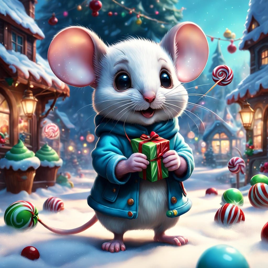 Whimsical Christmas Mice in Candyland Wonder