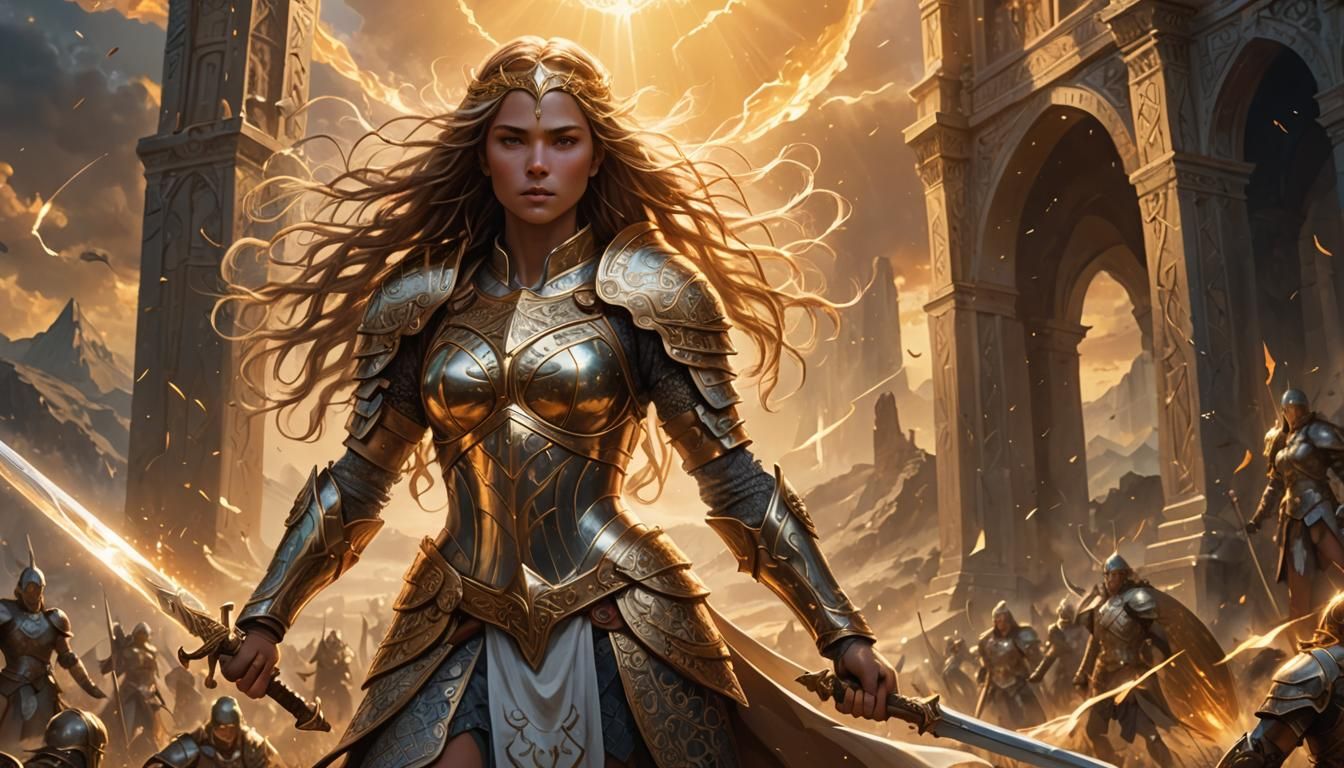 Goddess Warrior Stands Ready in Divine Realm