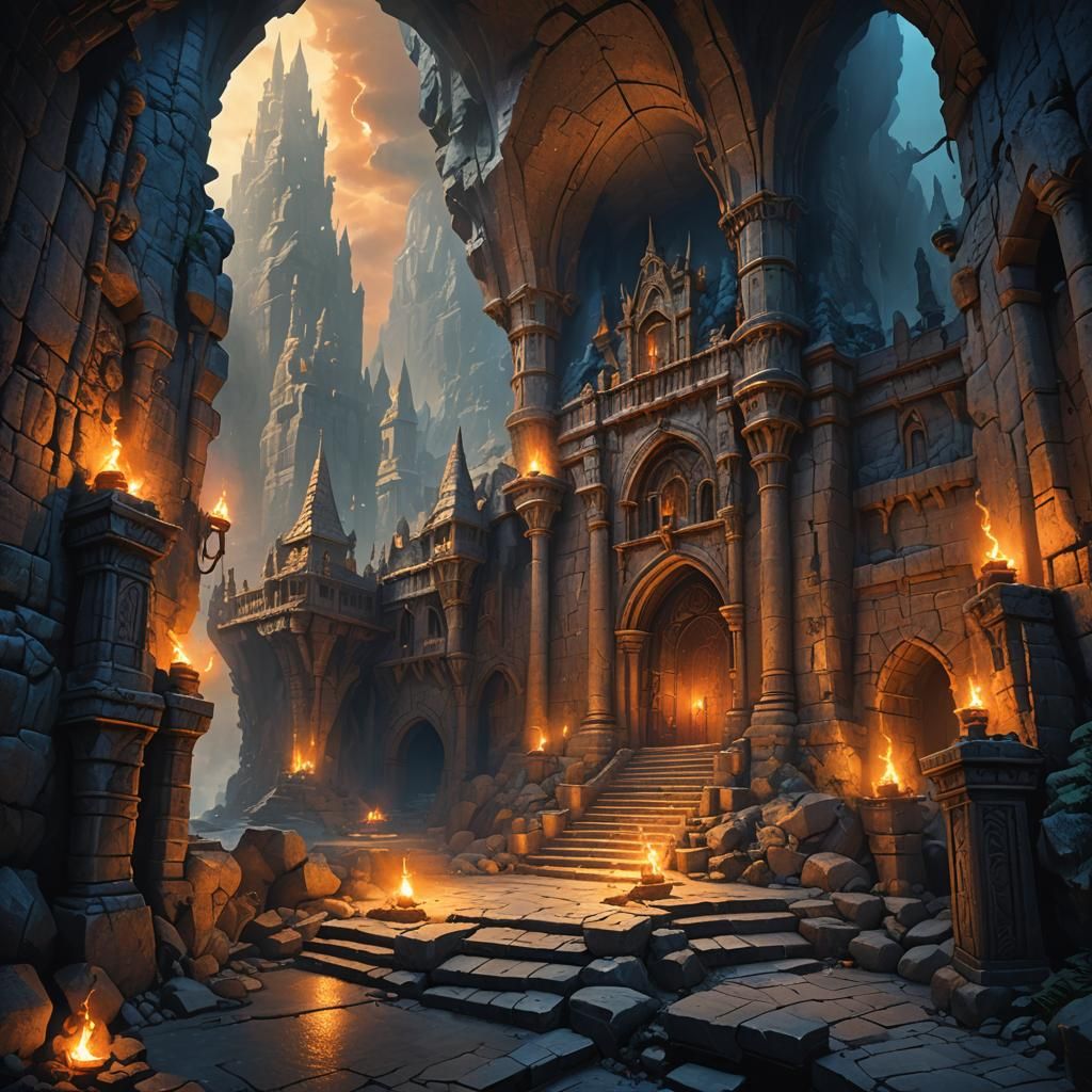 Detailed Fantasy Goblin Cave Concept Art