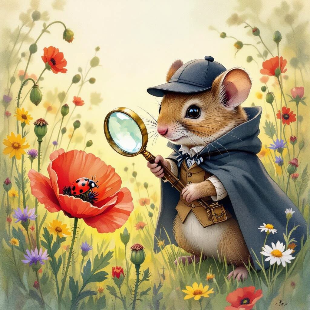 Dormouse as Sherlock Holmes in Whimsical Illustration