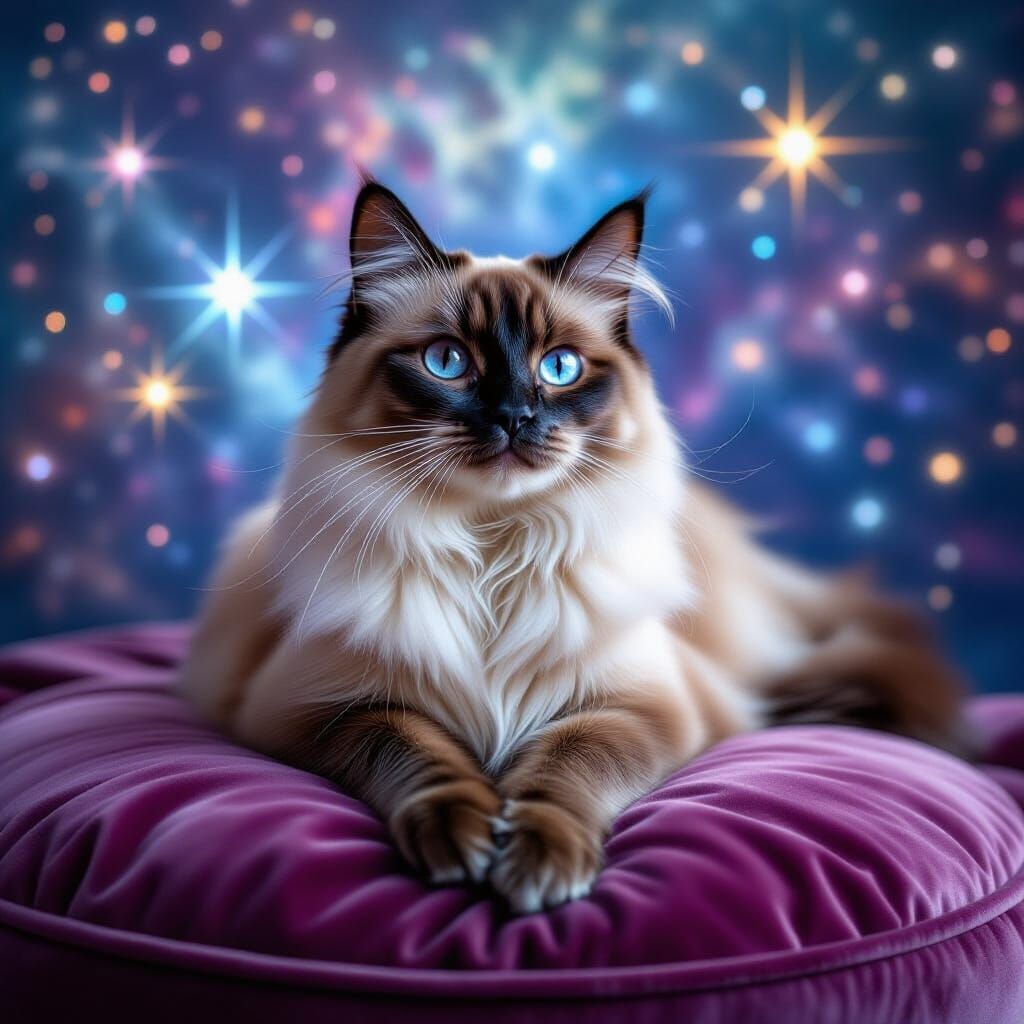 Cosmic Burmese Cat in Dreamlike Astral Art