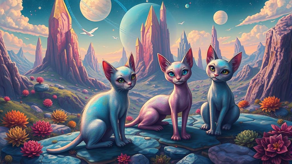 Whimsical Feline Planet in Vibrant Colors