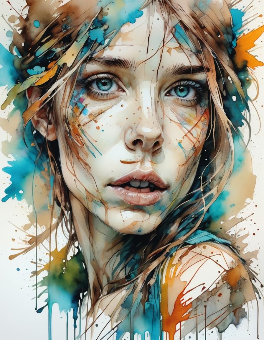 Vibrant Watercolor Portrait of a Pretty Woman