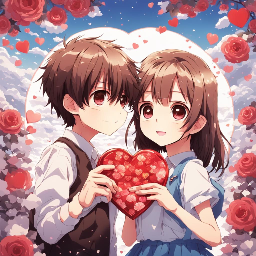 Anime Style Kiss with Chocolate Heart