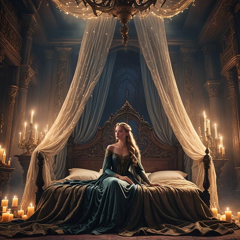 Sleeping Beauty in Mystical Castle Chamber