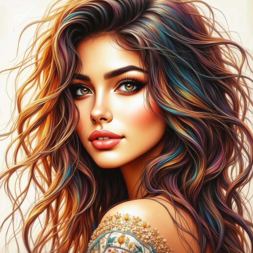 Elegant Woman's Face in Expressive Line-Work