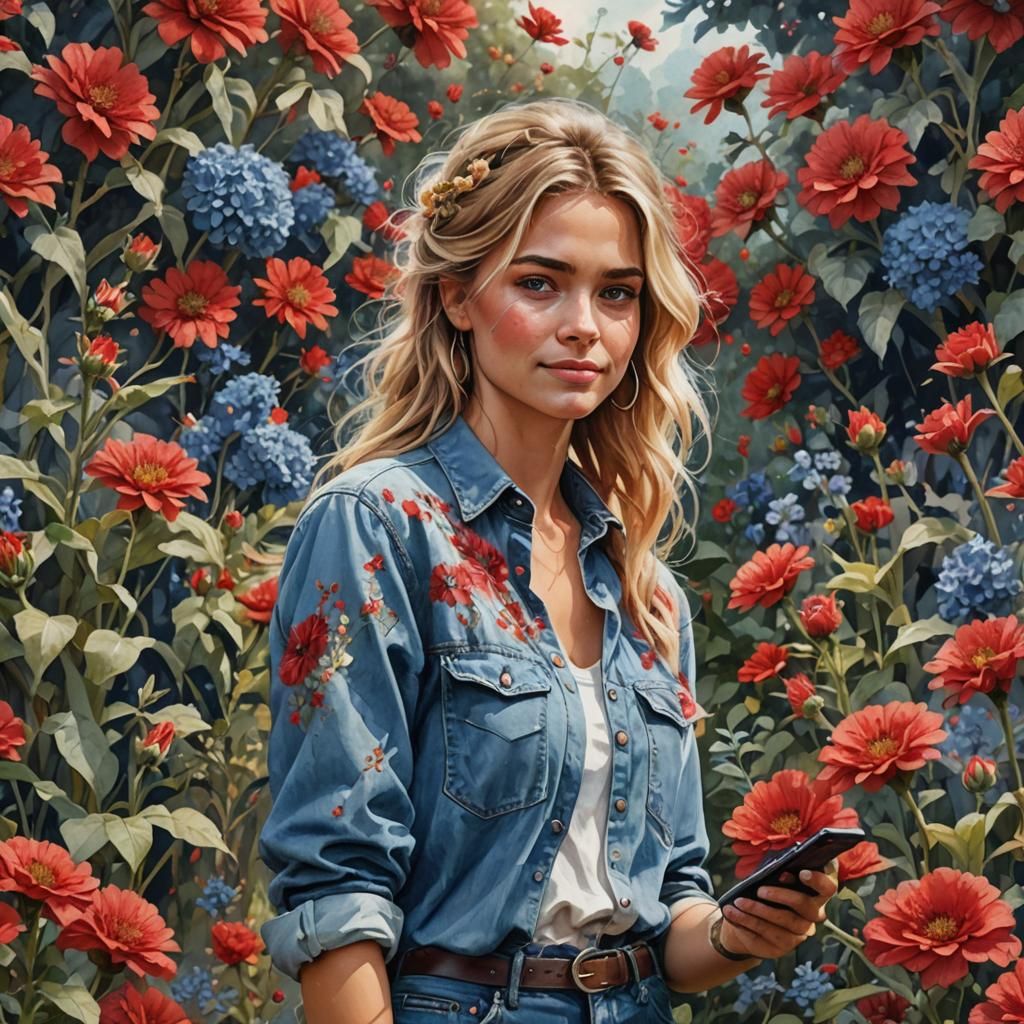 Woman in a Mystical Garden, Watercolor Art