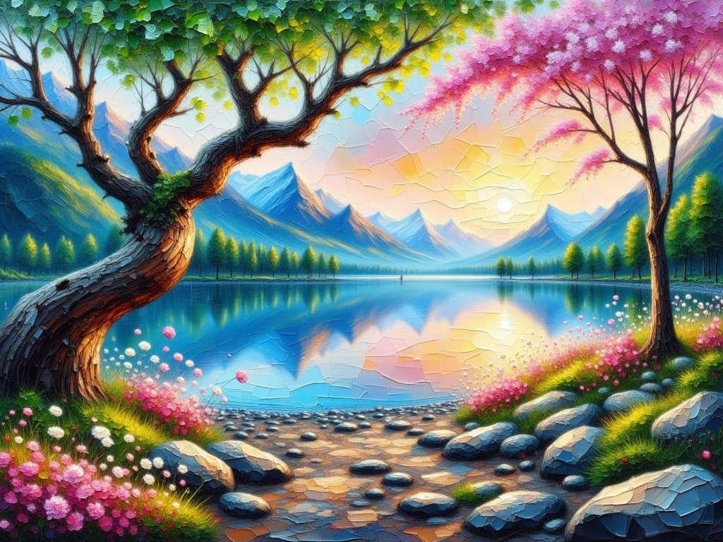 Ethereal Springtime Landscape in Impasto Style