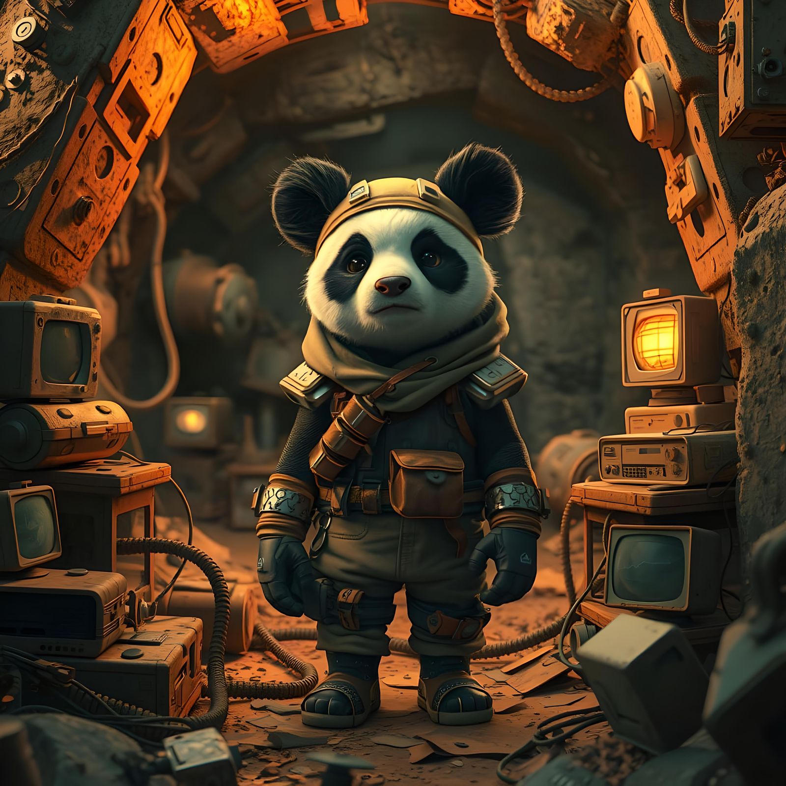Panda Alien in Retro-Futuristic Outfit