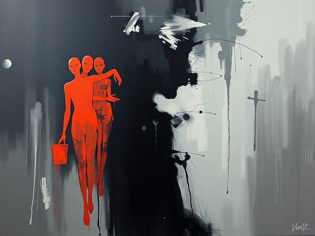 Surreal Figure Lost in Abstract Turmoil