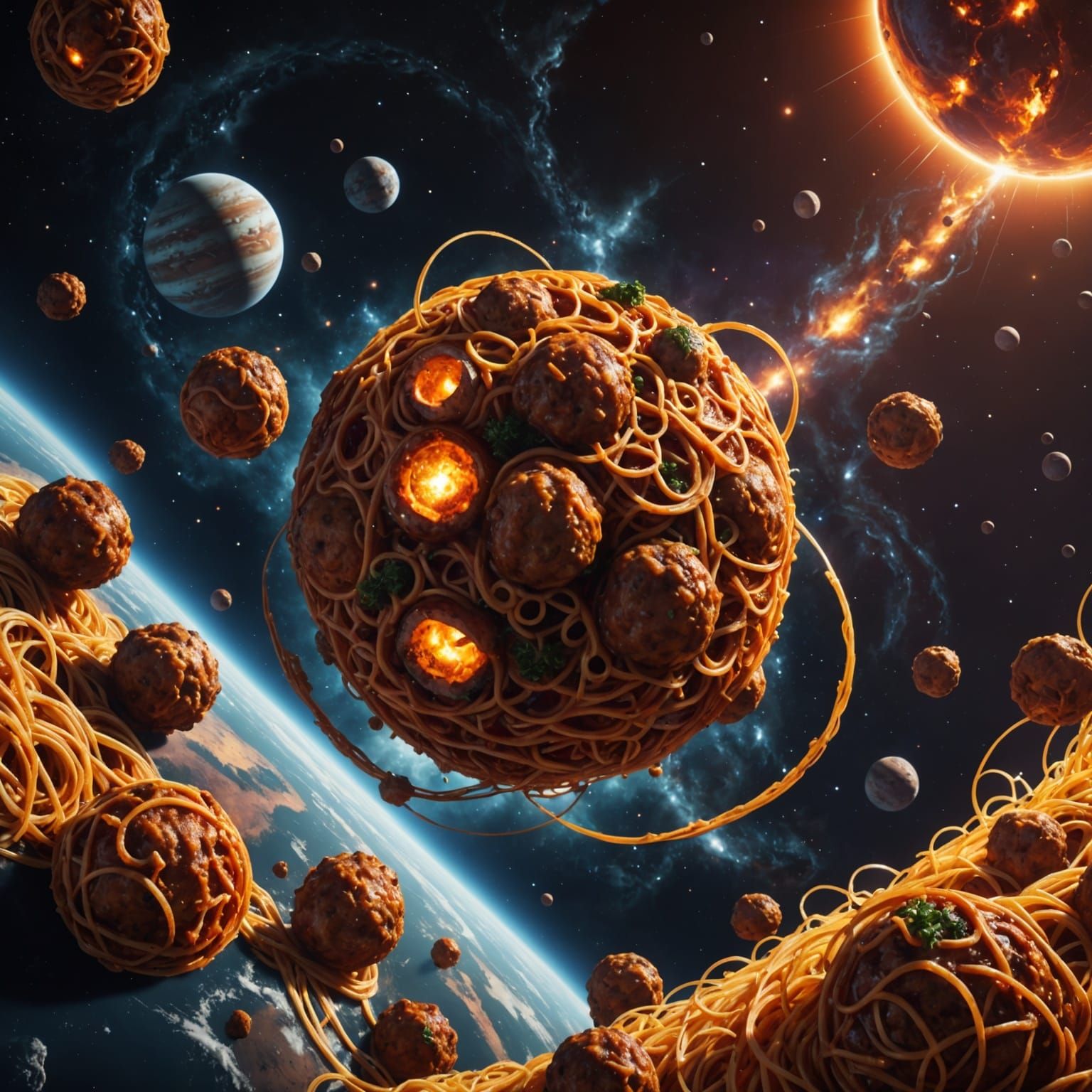 Cosmic Meatball Planet in Vibrant Colors