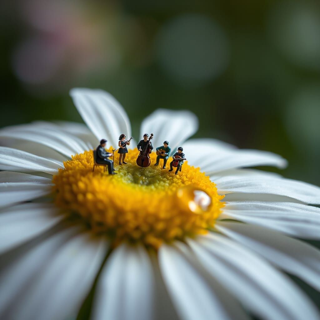 Miniature Orchestra Plays on Daisy: Macro Photography