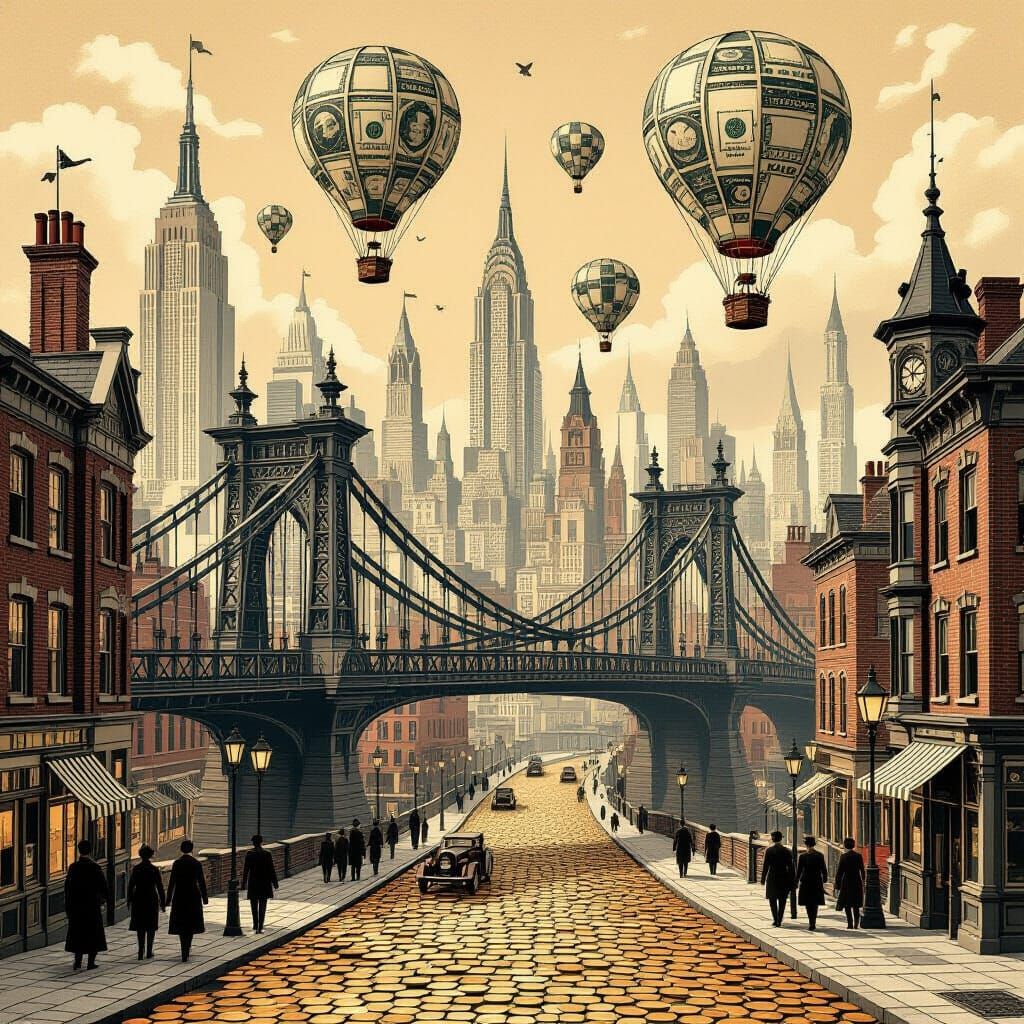 Victorian City Built From Paper Money in Steampunk Style