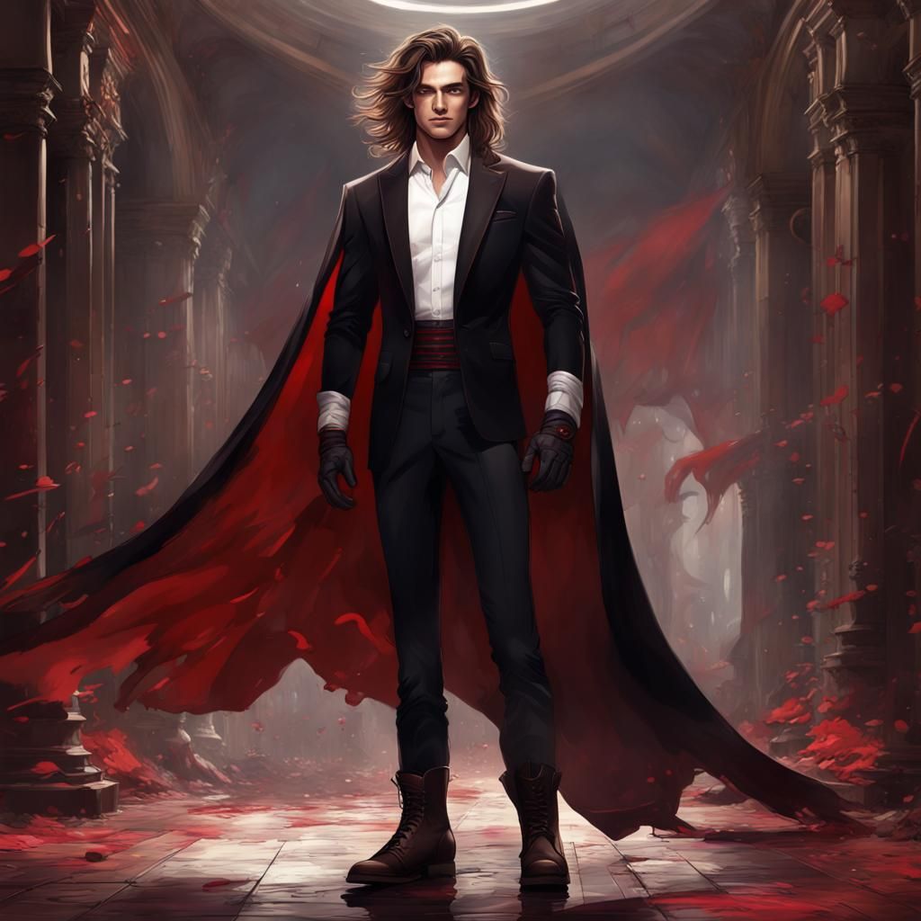 Handsome Man in Black Suit, Detailed Digital Painting