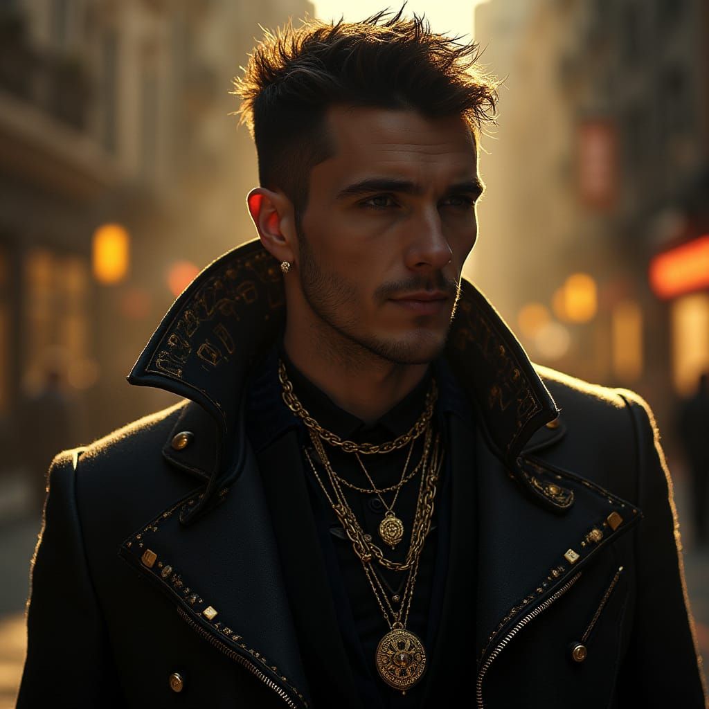 Elegant Gothic Figure in Spotlight Monochrome