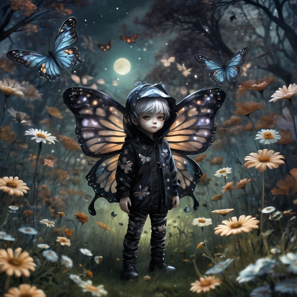 Whimsical Chibi Boy in Butterfly Costume