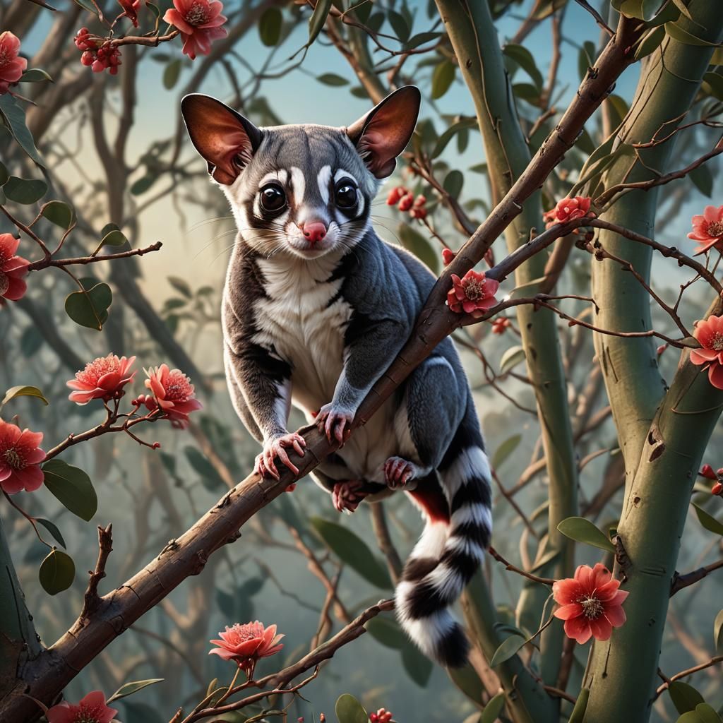 Australian Sugar Glider on Eucalyptus Branch: Matte Painting