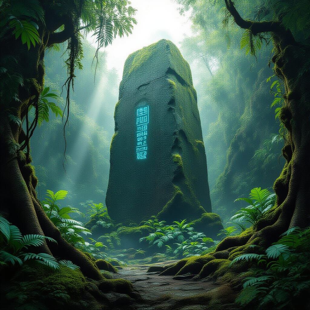 Ancient Alien Monolith in Dense Jungle Digital Matte Paintin...