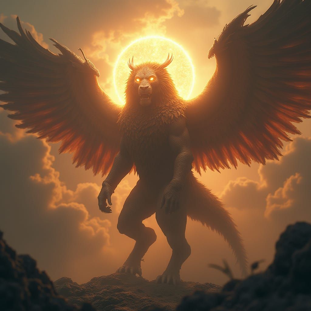 Gnostic Demiurge Yaldabaoth with Lion Head and Dragon Body