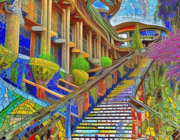 Staircase to Spring Garden in Gaudi Mosaic Style