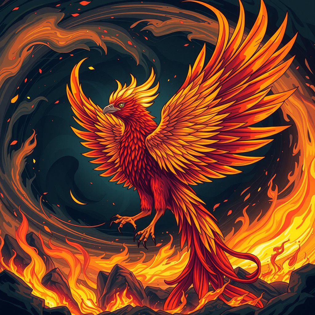 Fiery Phoenix Rebirth Editorial Illustration